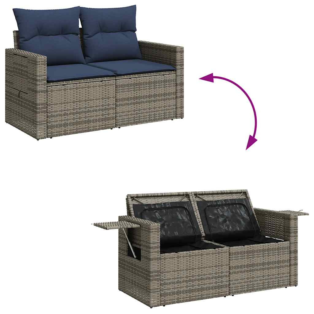 7 részes szürke polyrattan akácfa kerti ülőgarnitúra párnával