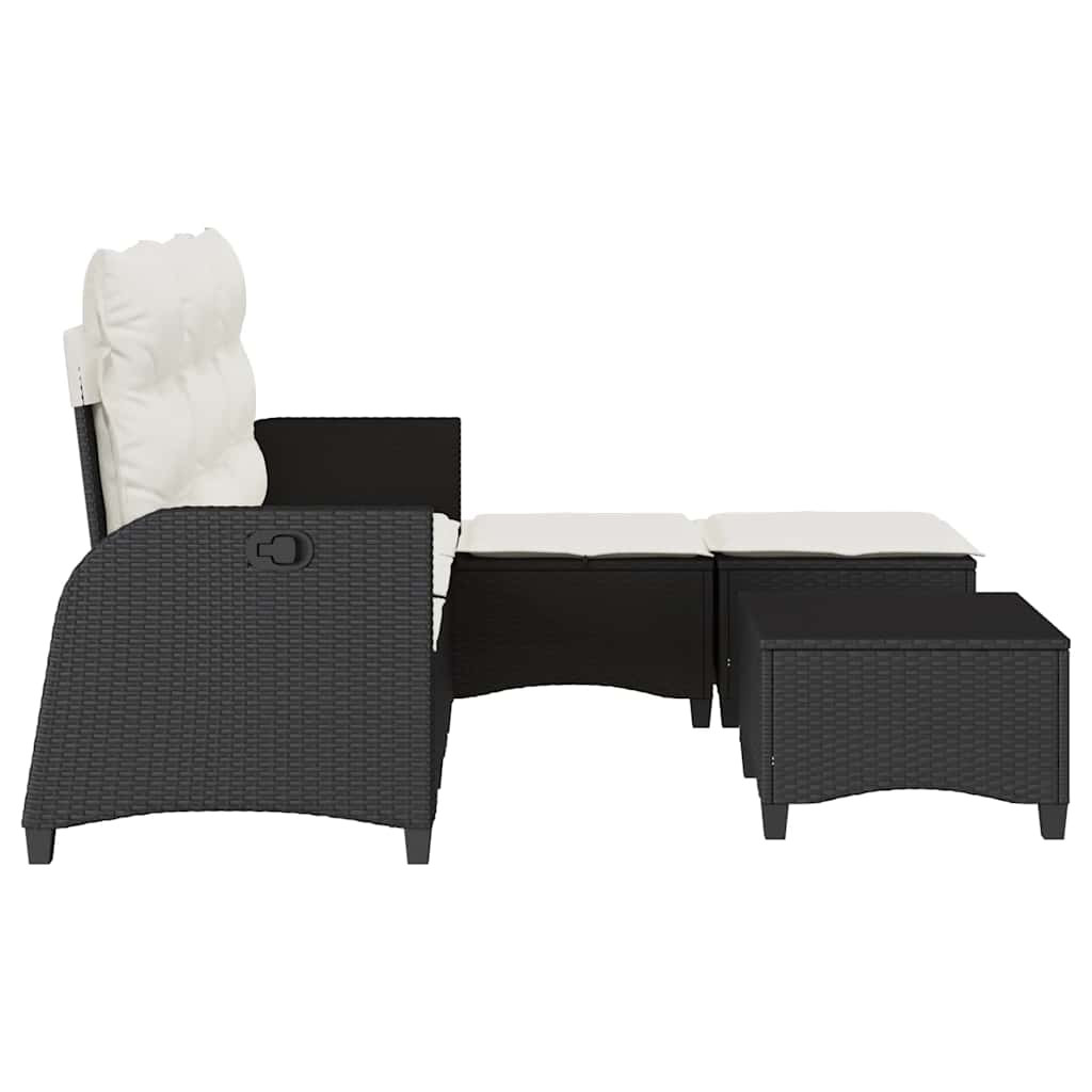 3 részes fekete polyrattan kerti ülőgarnitúra párnával L-alakú
