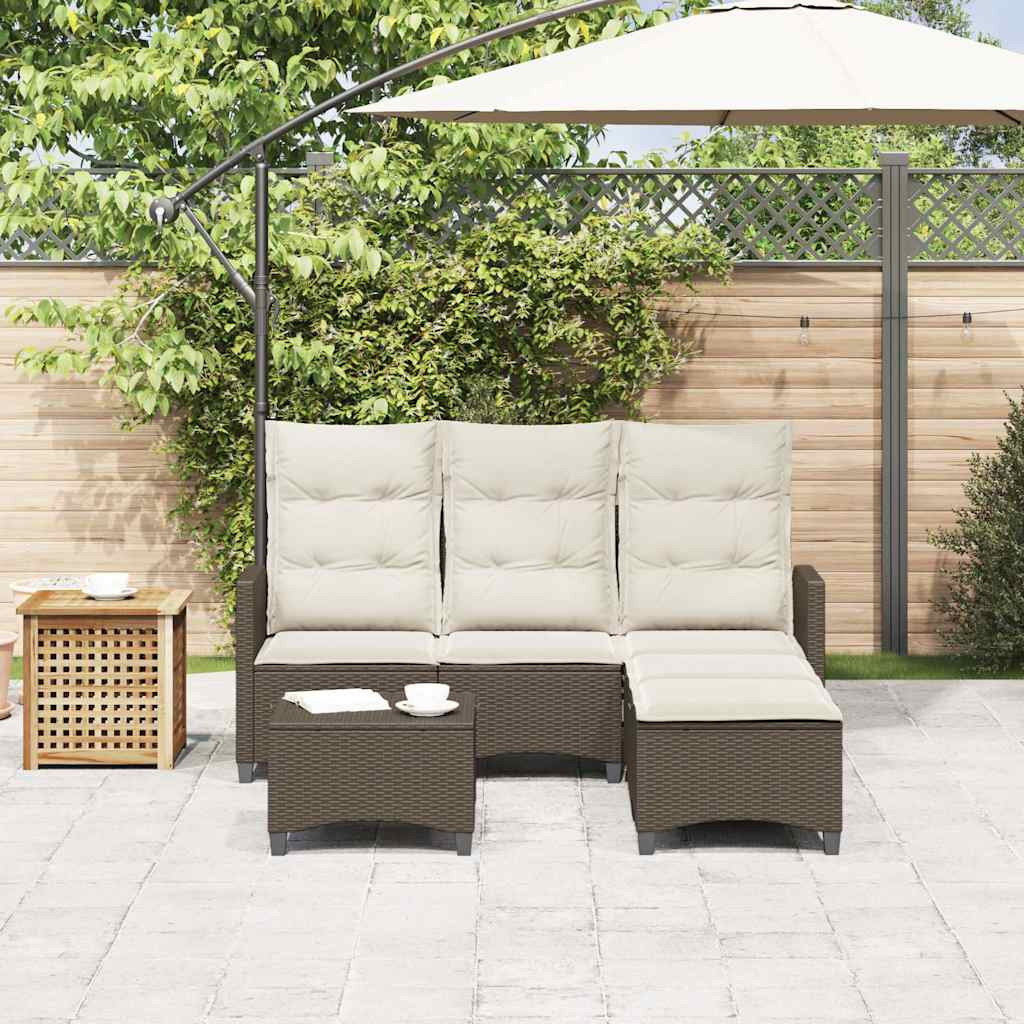 3 részes barna polyrattan kerti ülőgarnitúra párnával L-alakú