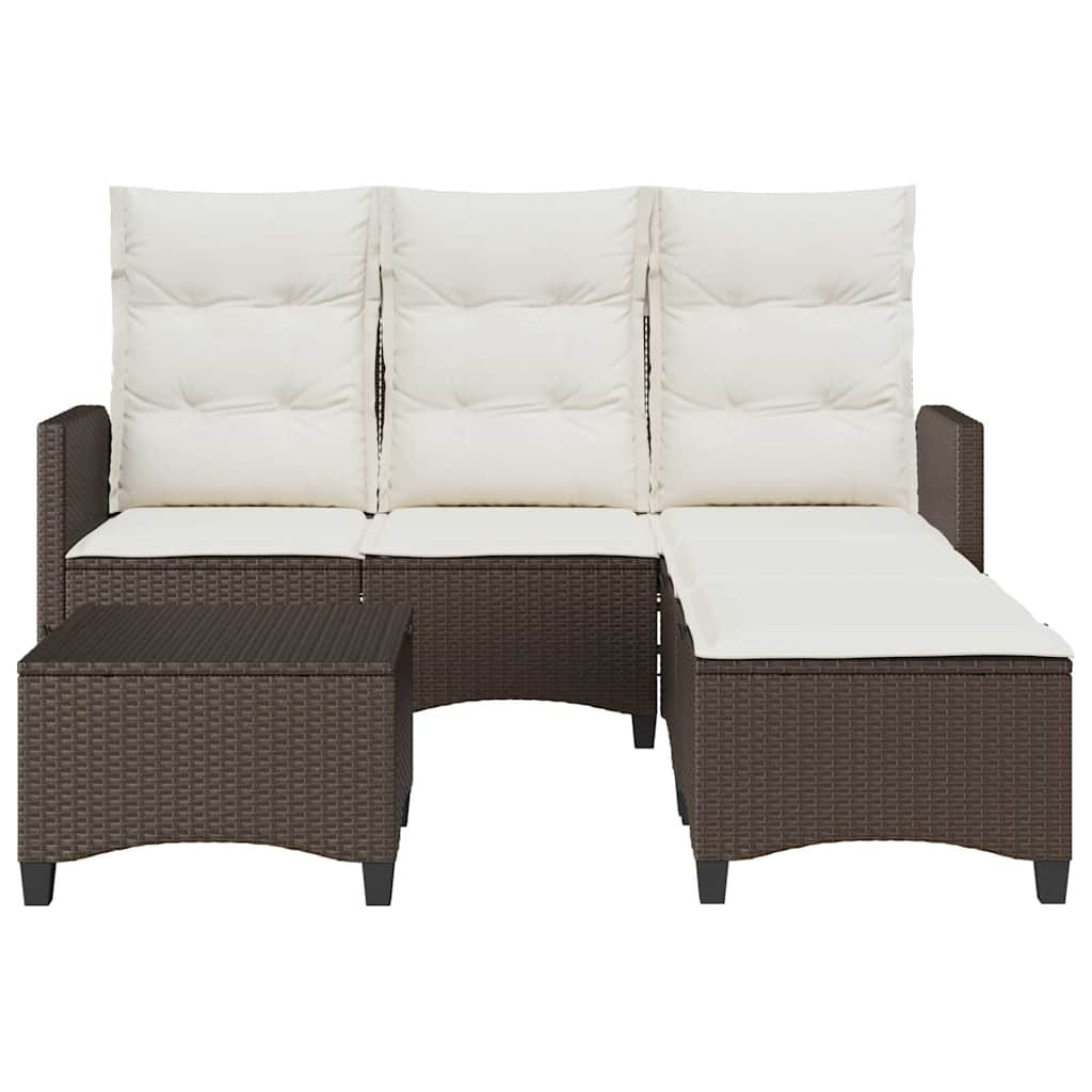 3 részes barna polyrattan kerti ülőgarnitúra párnával L-alakú