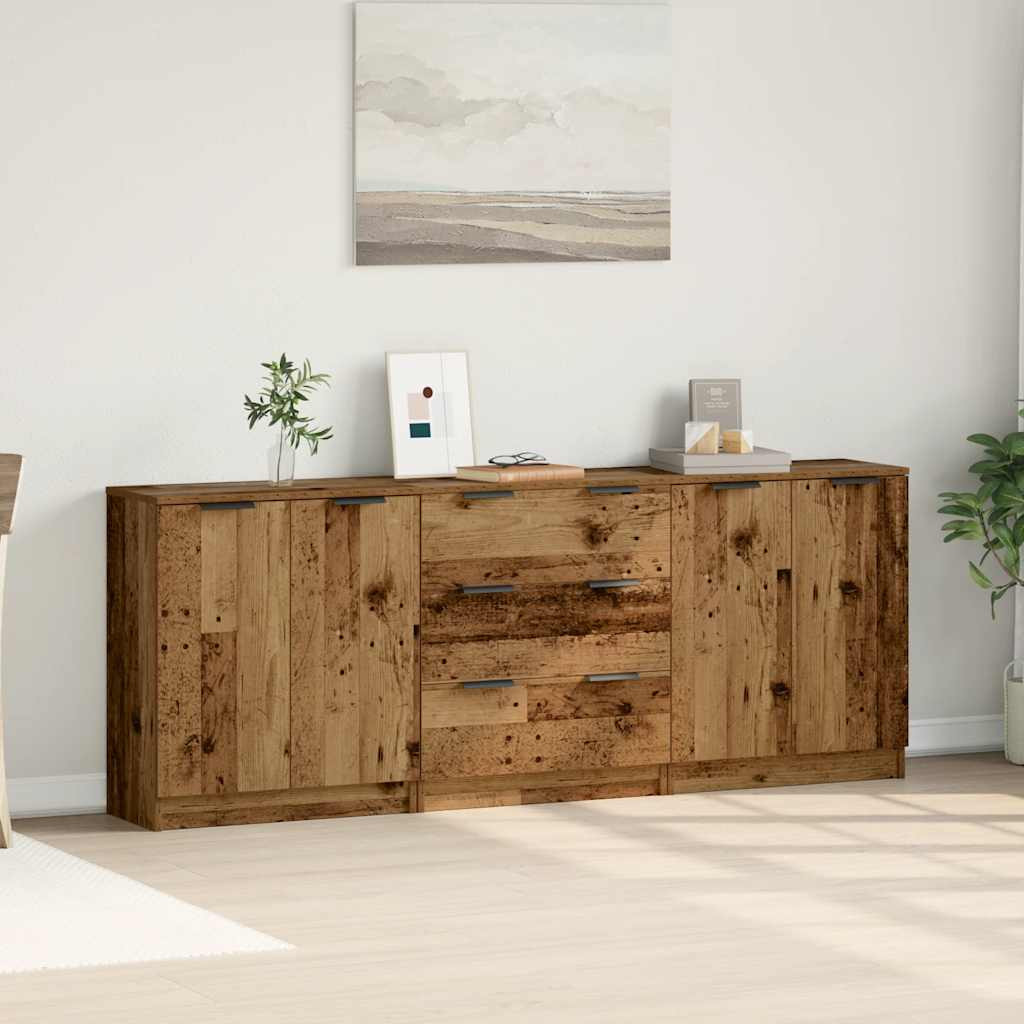 3 db antik fa színű szerelt fa tálalószekrény 60 x 30 x 70 cm