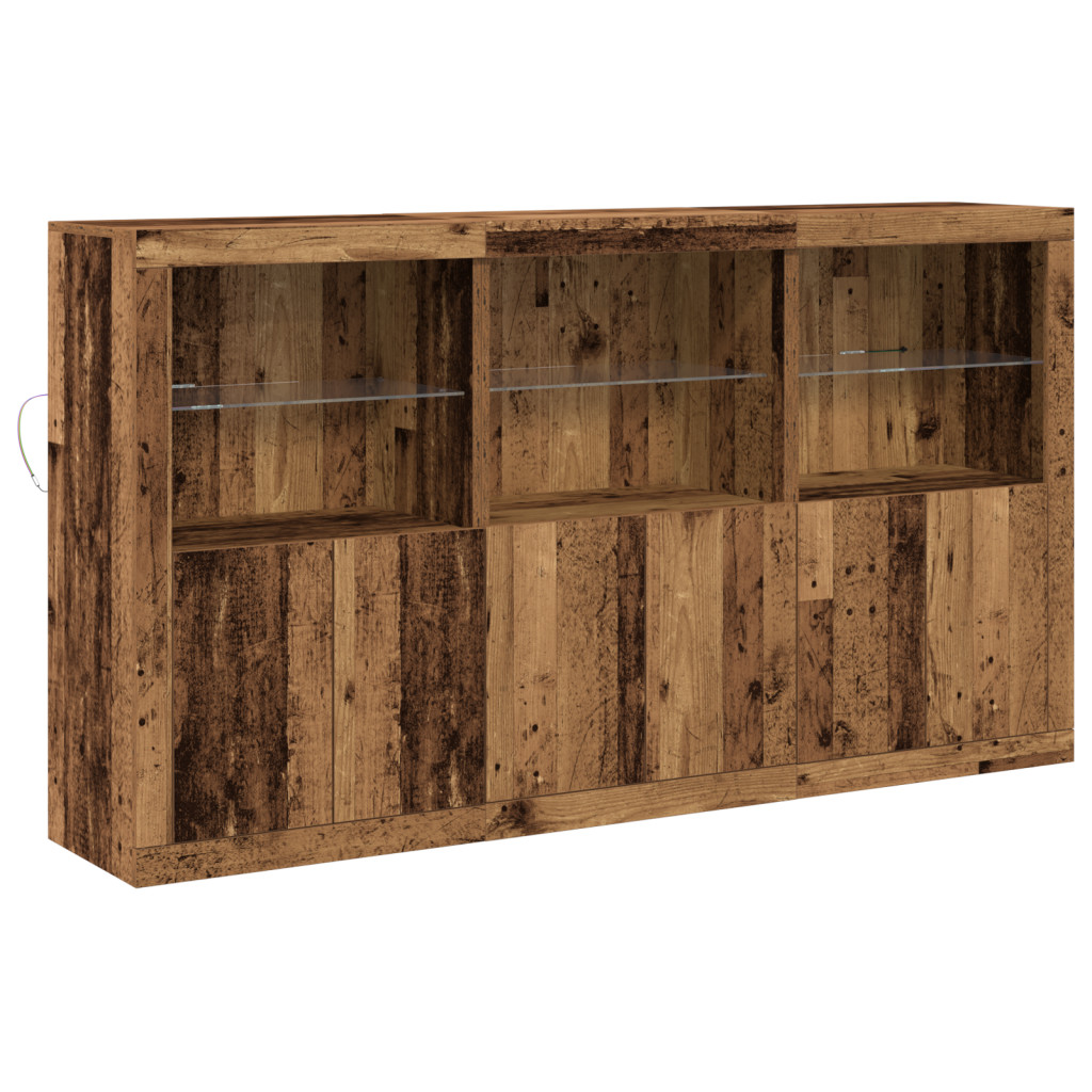 LED világítással rendelkező oldalszekrény Régi fa 181.5x37x100 cm Mérnöki fa