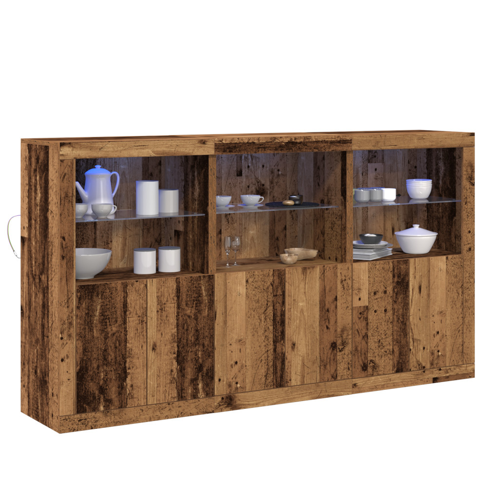LED világítással rendelkező oldalszekrény Régi fa 181.5x37x100 cm Mérnöki fa