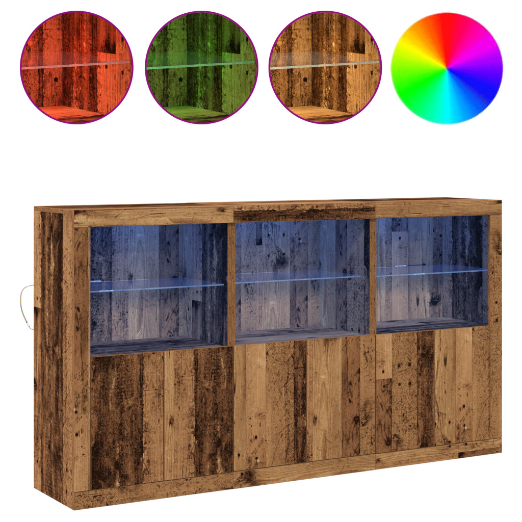 LED világítással rendelkező oldalszekrény Régi fa 181.5x37x100 cm Mérnöki fa