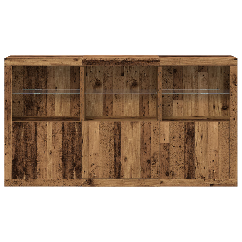LED világítással rendelkező oldalszekrény Régi fa 181.5x37x100 cm Mérnöki fa