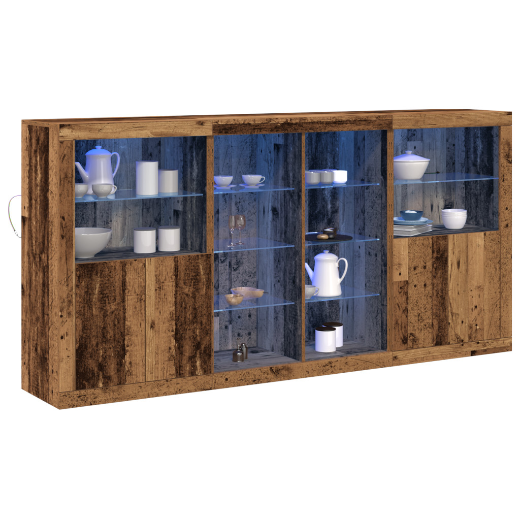 LED világítással ellátott oldal szekrény Öreg fa 202x37x100 cm