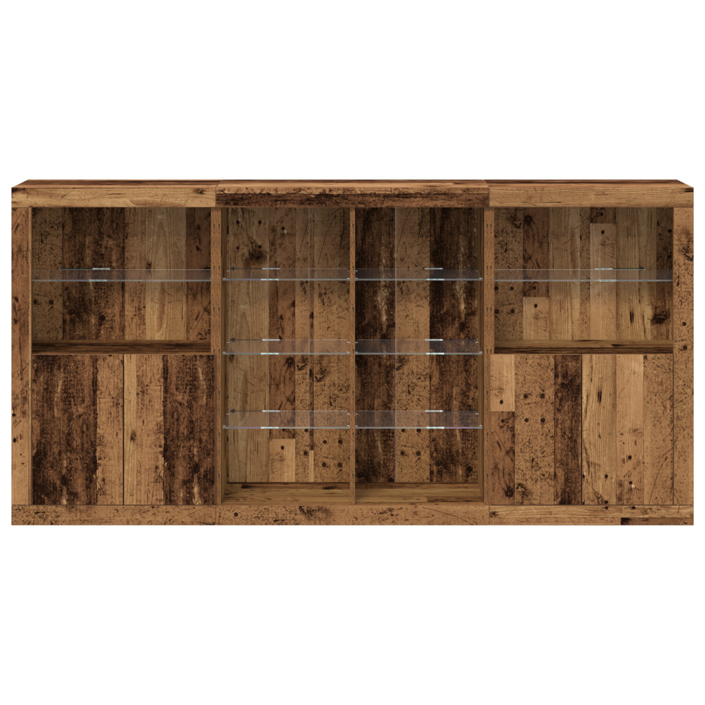 LED világítással ellátott oldal szekrény Öreg fa 202x37x100 cm