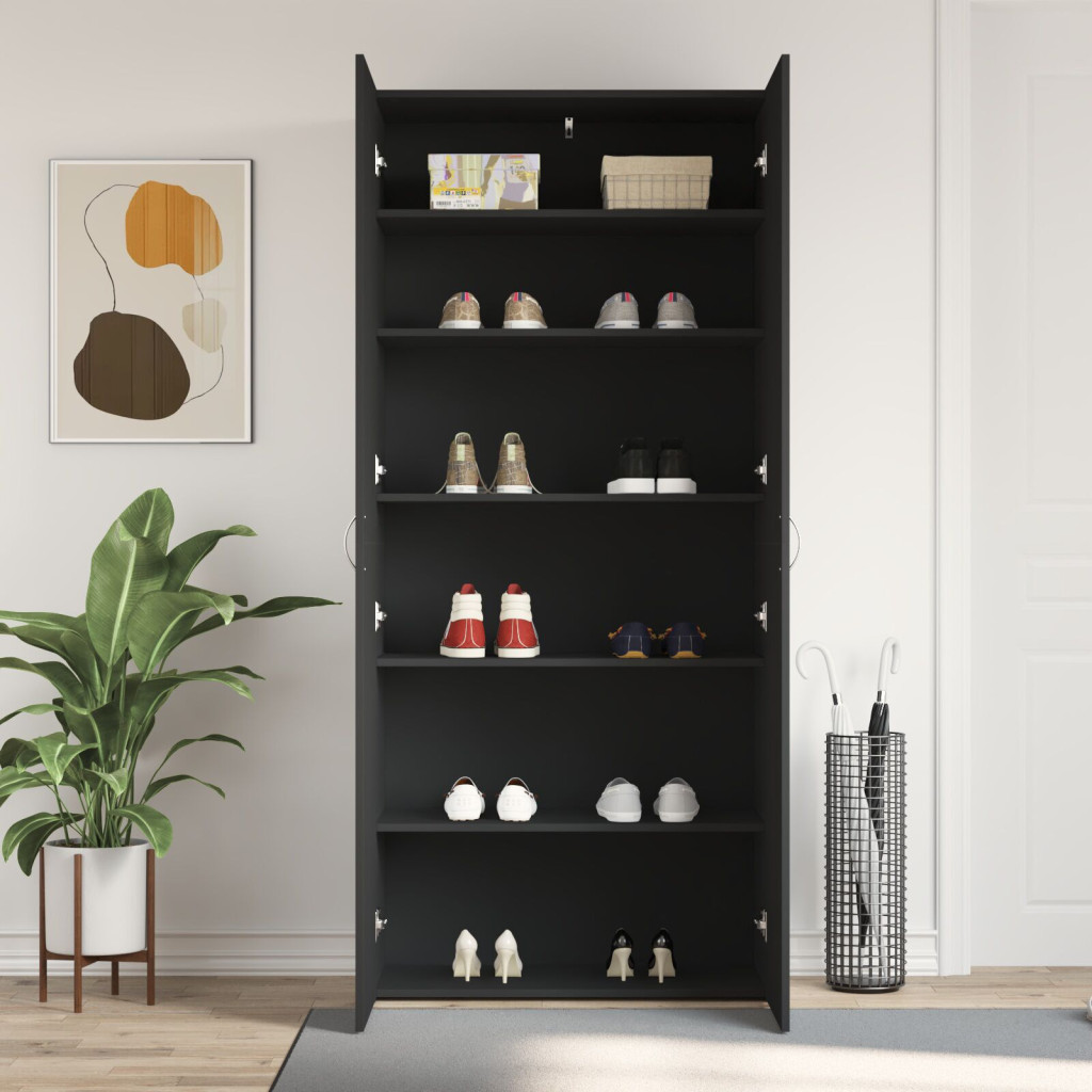 Cipőtároló Fekete 80x35,5x180 cm Mérnöki Fa