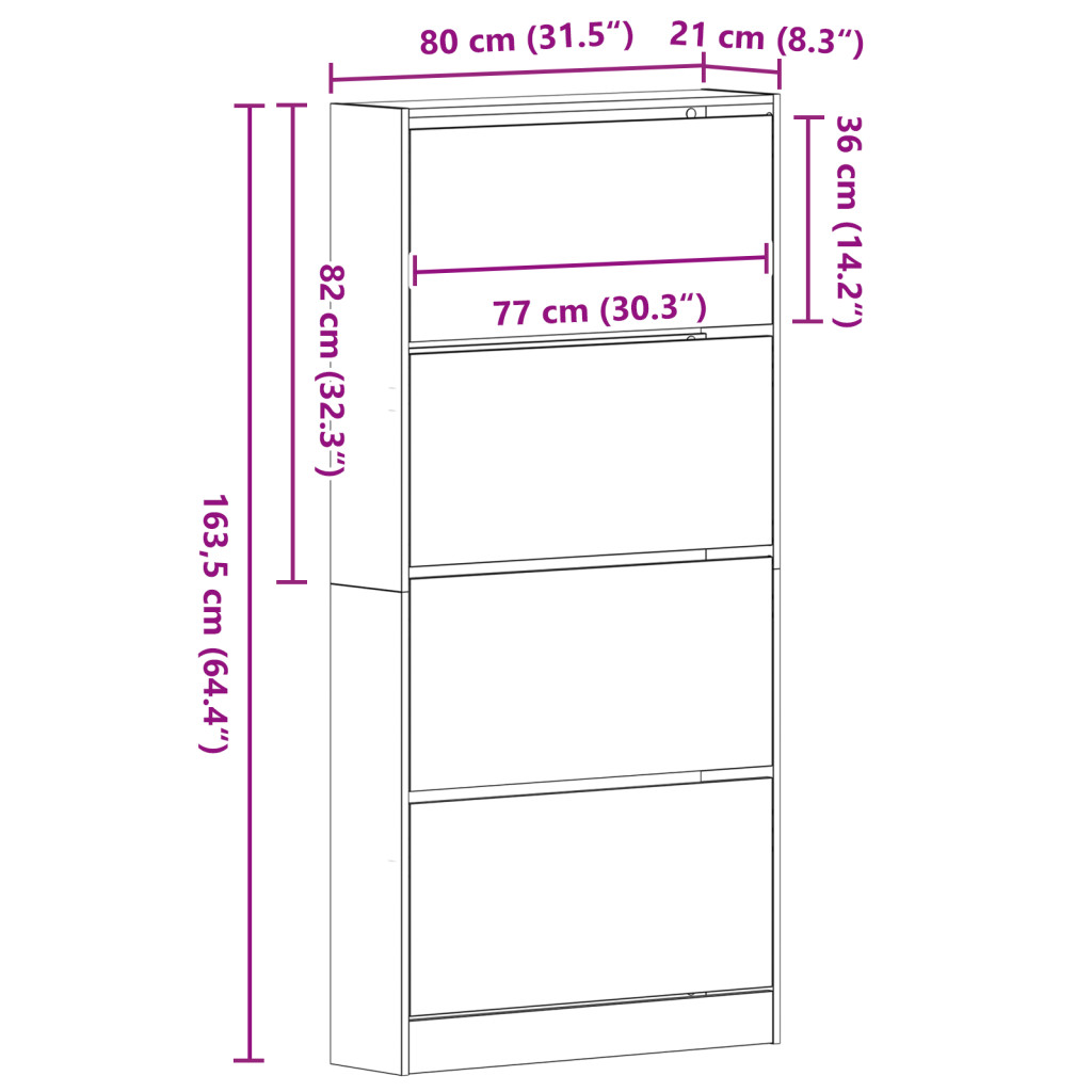 Cipőszekrény Régi fa Szerelt fa 80 x 21 x 163.5 cm Tartós