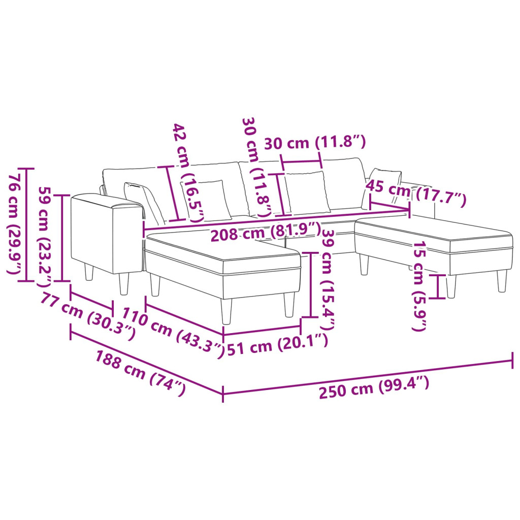 vidaXL Kanapé párnával 3 pcs Sárga Bársony