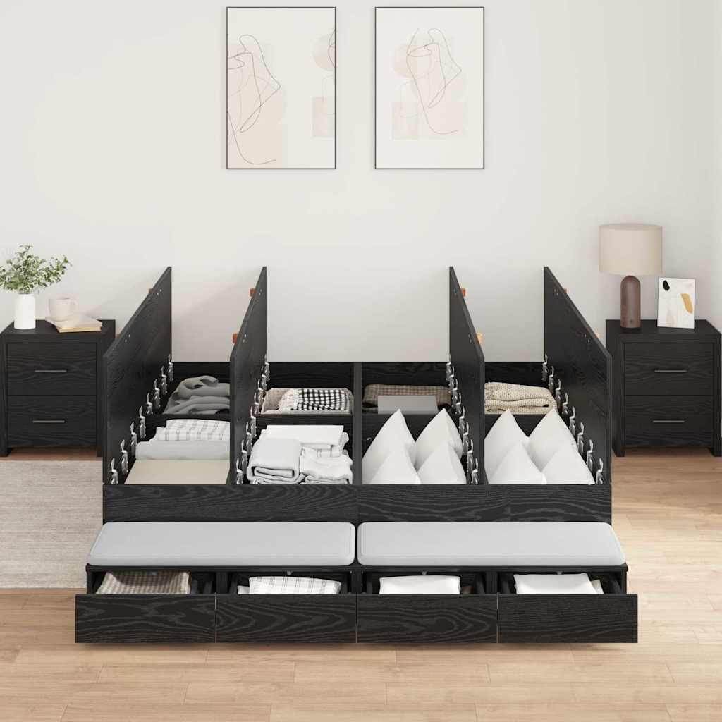 vidaXL Ágykeret tárolóval fiókkal Fekete tölgy 135 cm Faanyag
