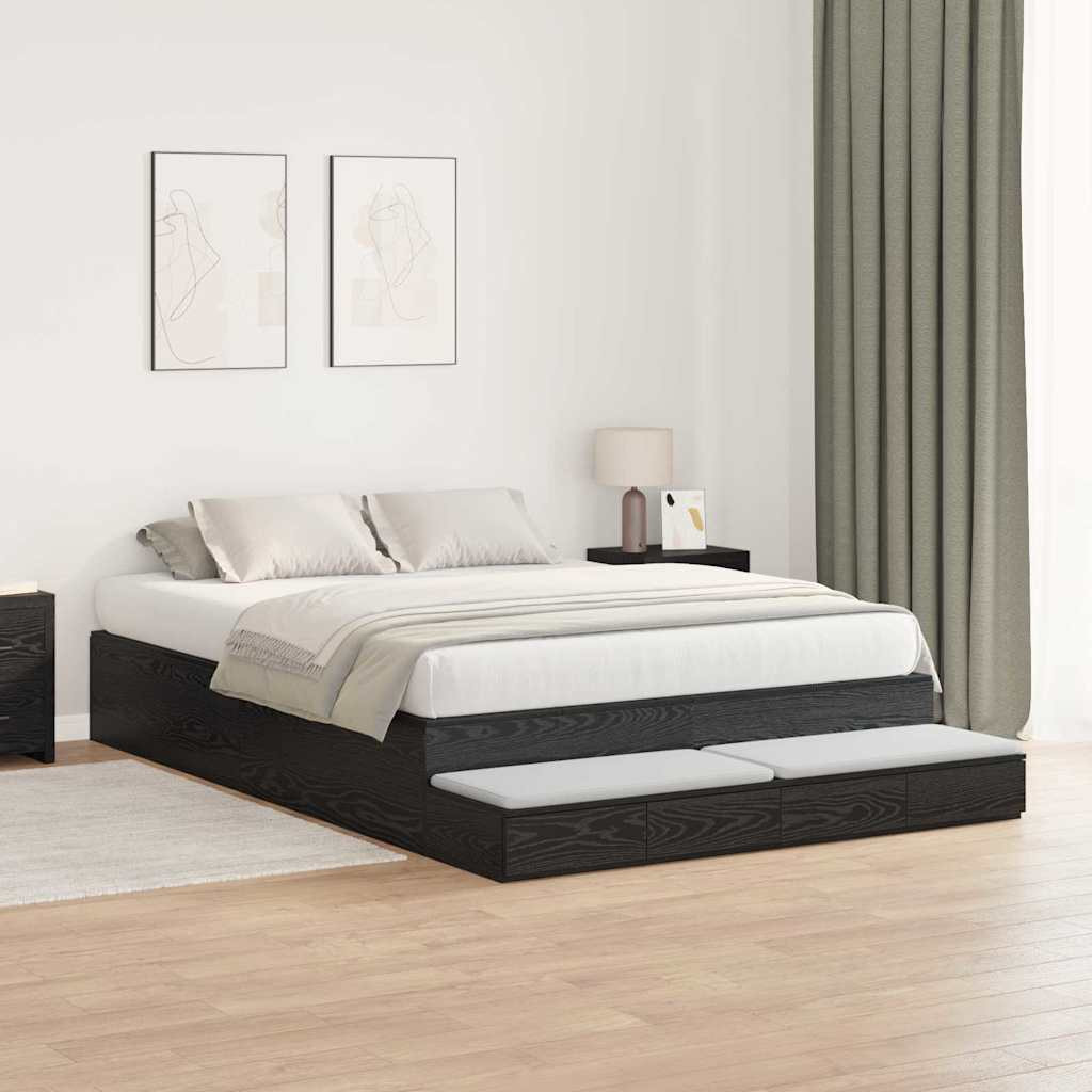 vidaXL Ágykeret tárolóval fiókkal Fekete tölgy 135 cm Faanyag