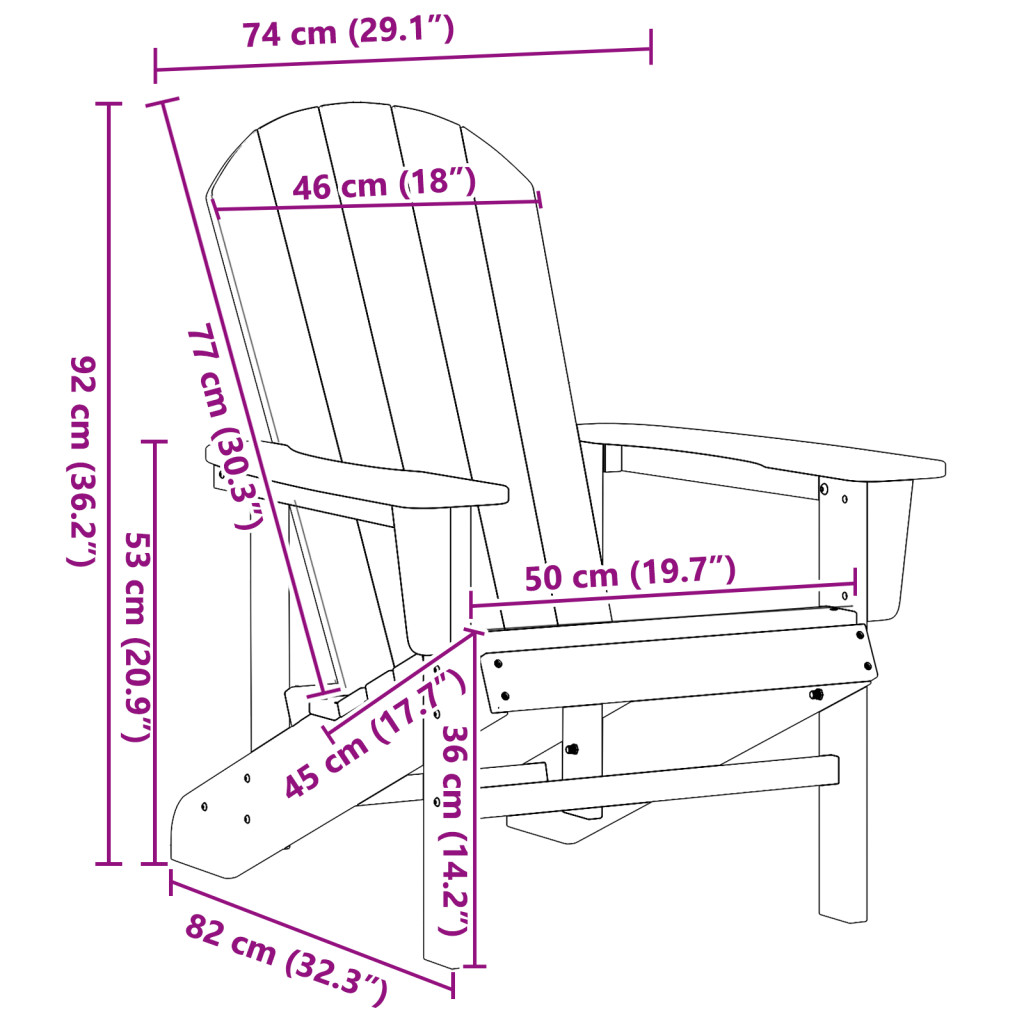 Adirondack Székek 2 db Fehér 74x82x90 cm HDPE