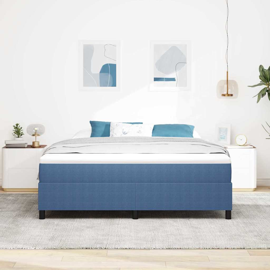 vidaXL Boxrugós ágy Kék és Fehér 180 x 200 cm Bársonyos szövet