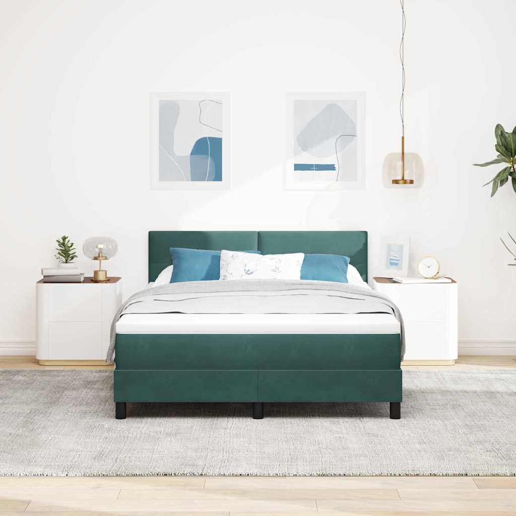vidaXL Boxrugós ágy matracmal Sötétzöld 160 x 200 cm Bársony