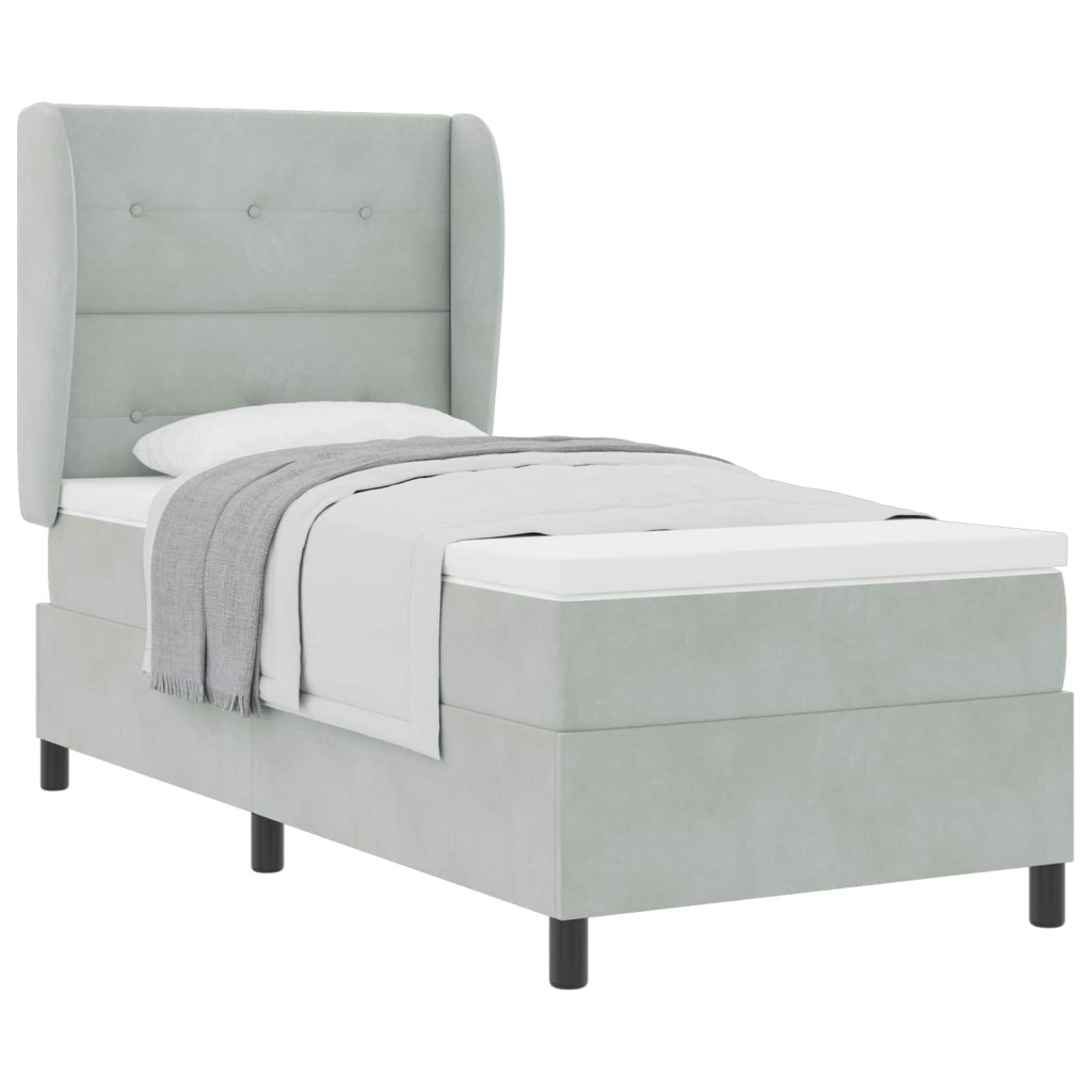 vidaXL Boxrugós ágy matracmal Világosszürke 190 x 90 cm Poliészter