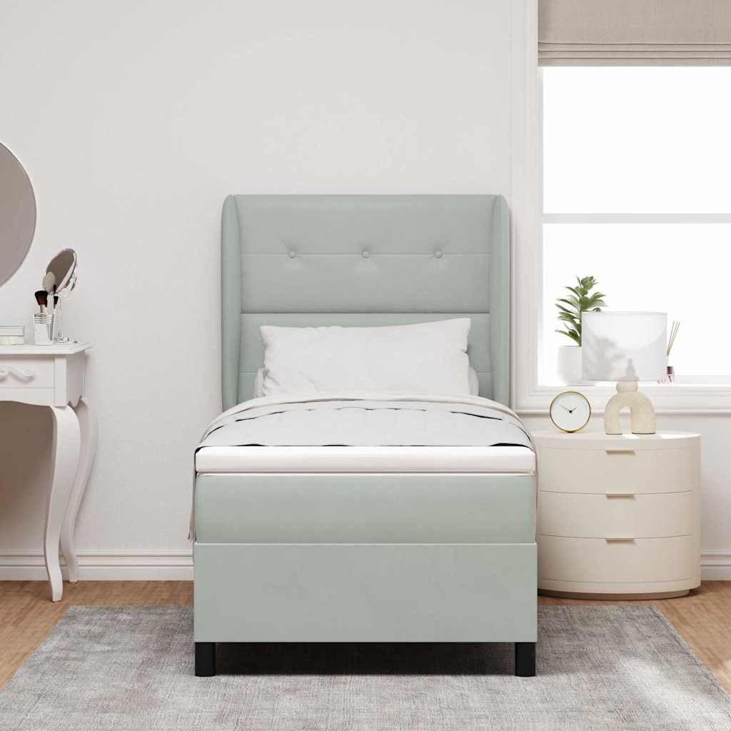 vidaXL Boxrugós ágy matracmal Világosszürke 190 x 90 cm Poliészter