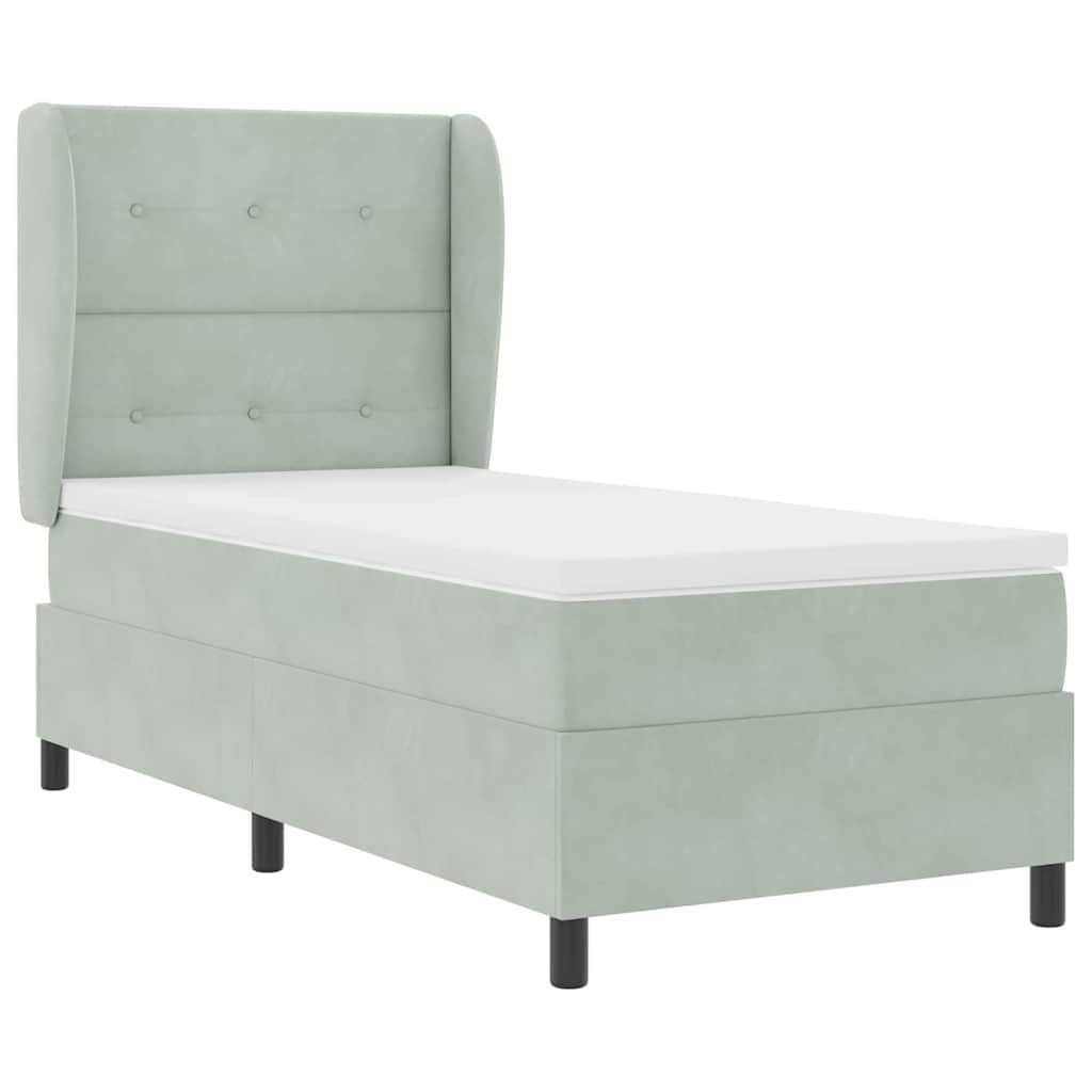 vidaXL Boxrugós ágy matracmal Világosszürke 190 x 90 cm Poliészter