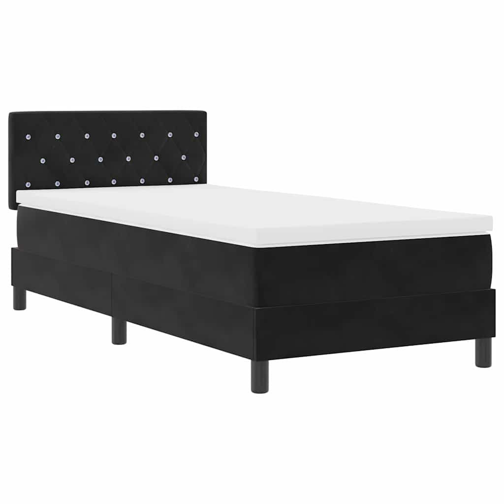 LED Box Spring Ágy matracmal Fekete 90 x 190 cm Bársony