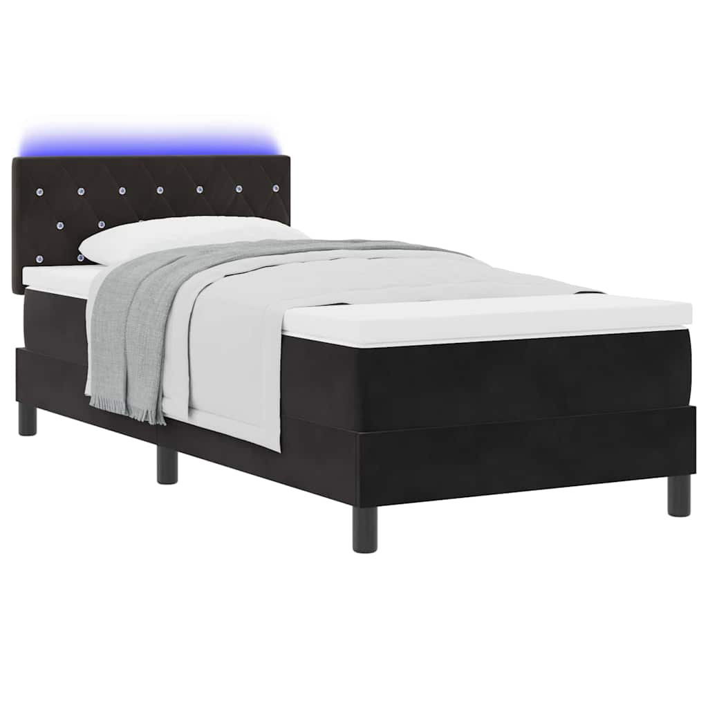 LED Box Spring Ágy matracmal Fekete 90 x 190 cm Bársony