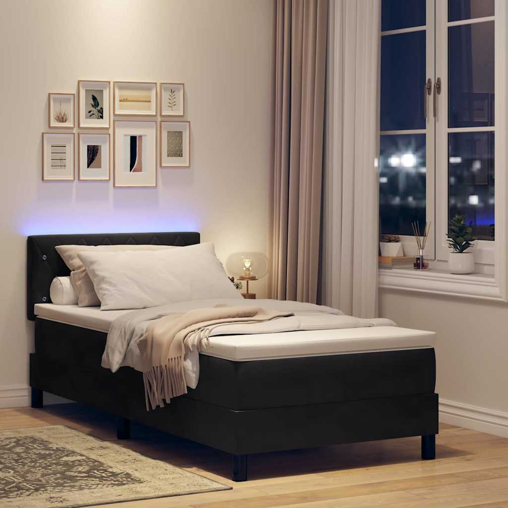 LED Box Spring Ágy matracmal Fekete 90 x 190 cm Bársony