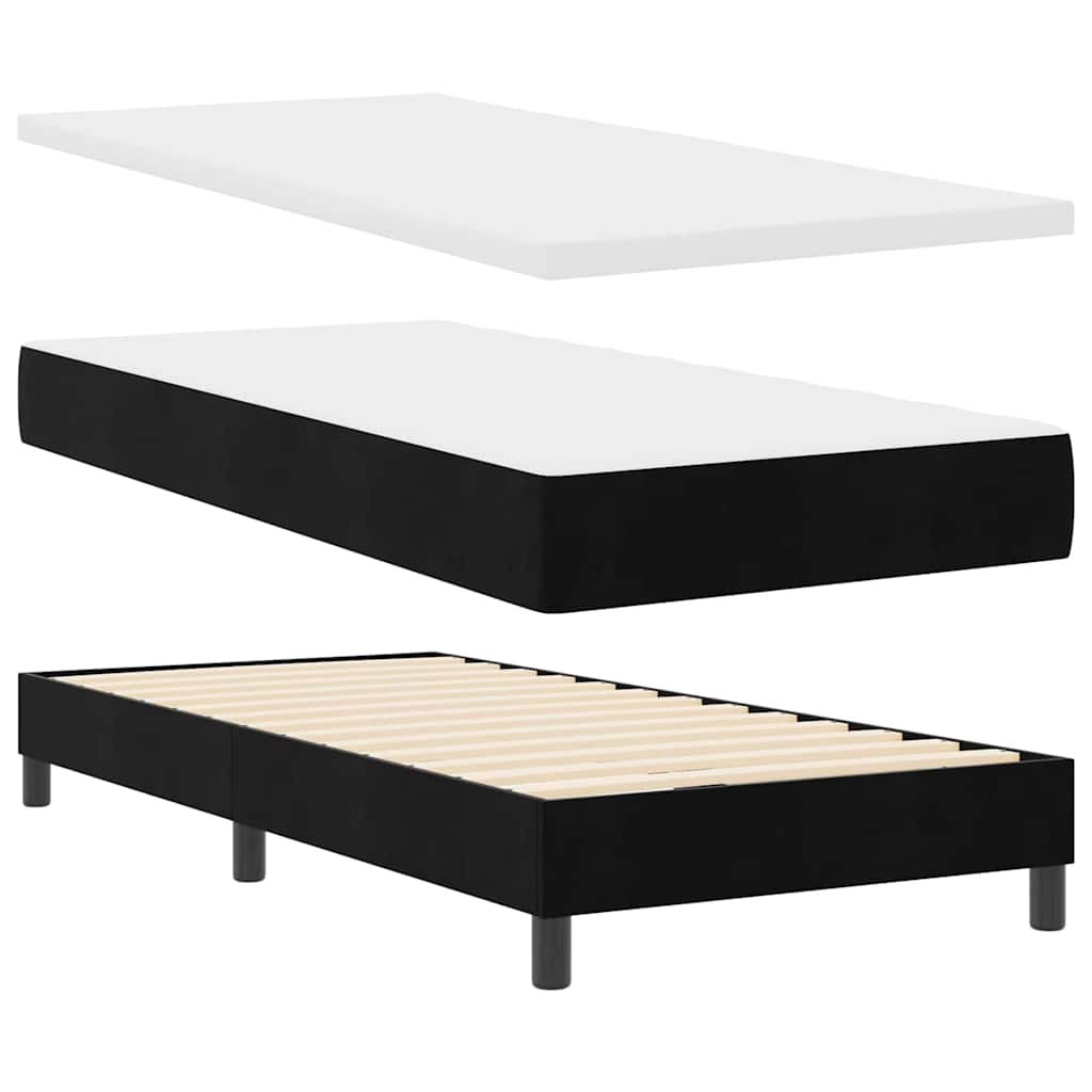 LED Box Spring Ágy matracmal Fekete 90 x 190 cm Bársony