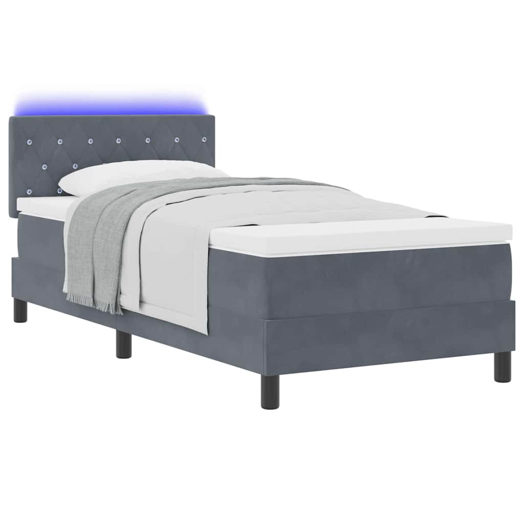 LED Box Spring Ágy matracmal Sötétszürke 100 x 200 cm Bársony