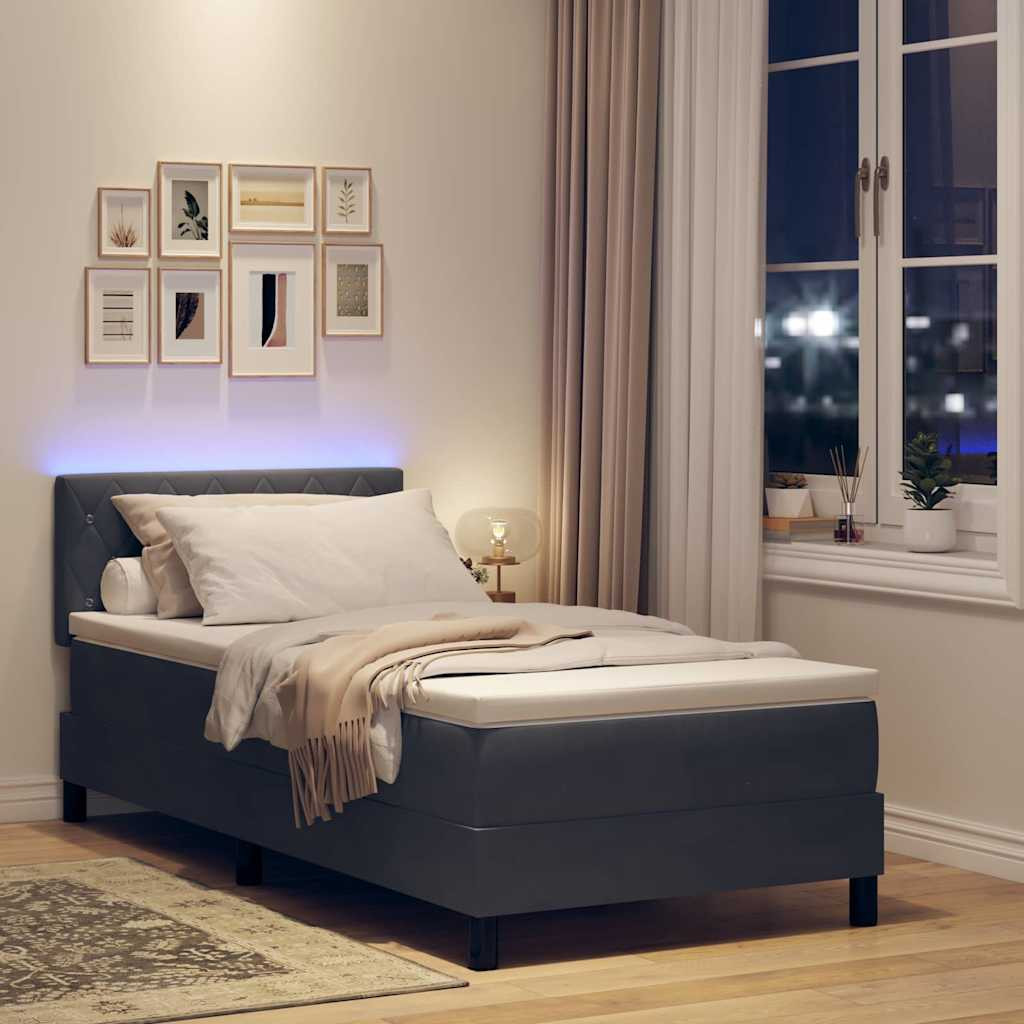 LED Box Spring Ágy matracmal Sötétszürke 100 x 200 cm Bársony