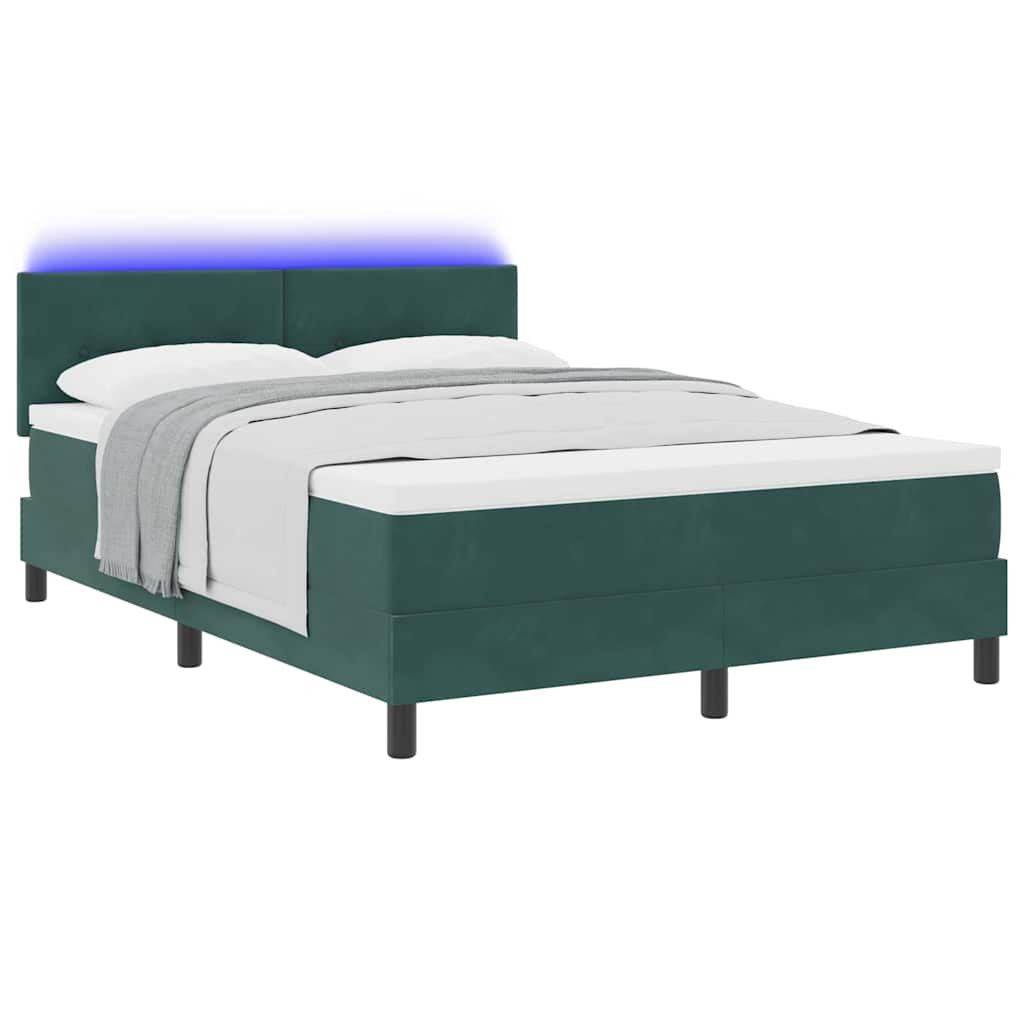 vidaXL LED Box Spring Ágy matracmal Sötétzöld 160 x 200 cm Bársony