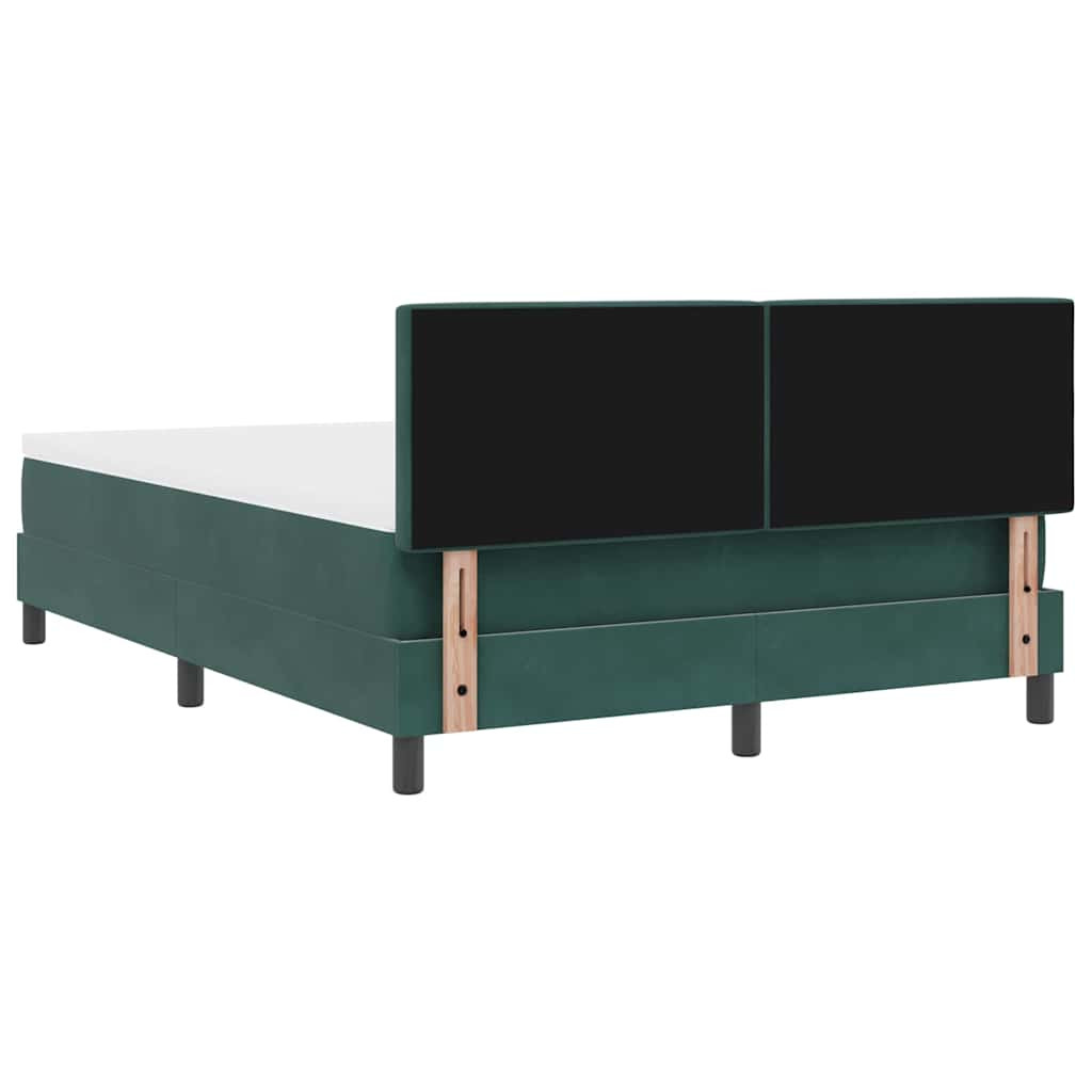 vidaXL LED Box Spring Ágy matracmal Sötétzöld 160 x 200 cm Bársony
