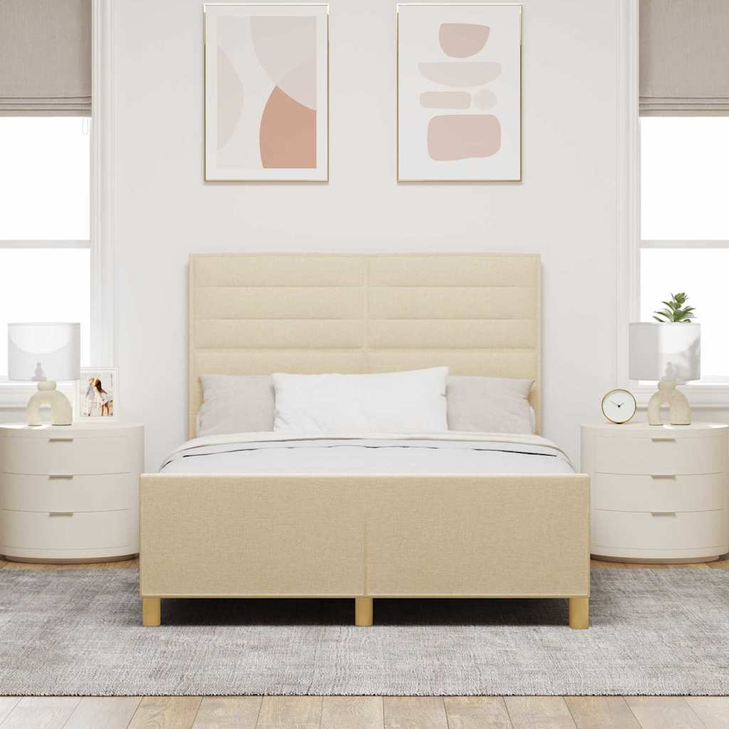 vidaXL Ágykeret fejtámlával Krém 140 x 190 cm szövet
