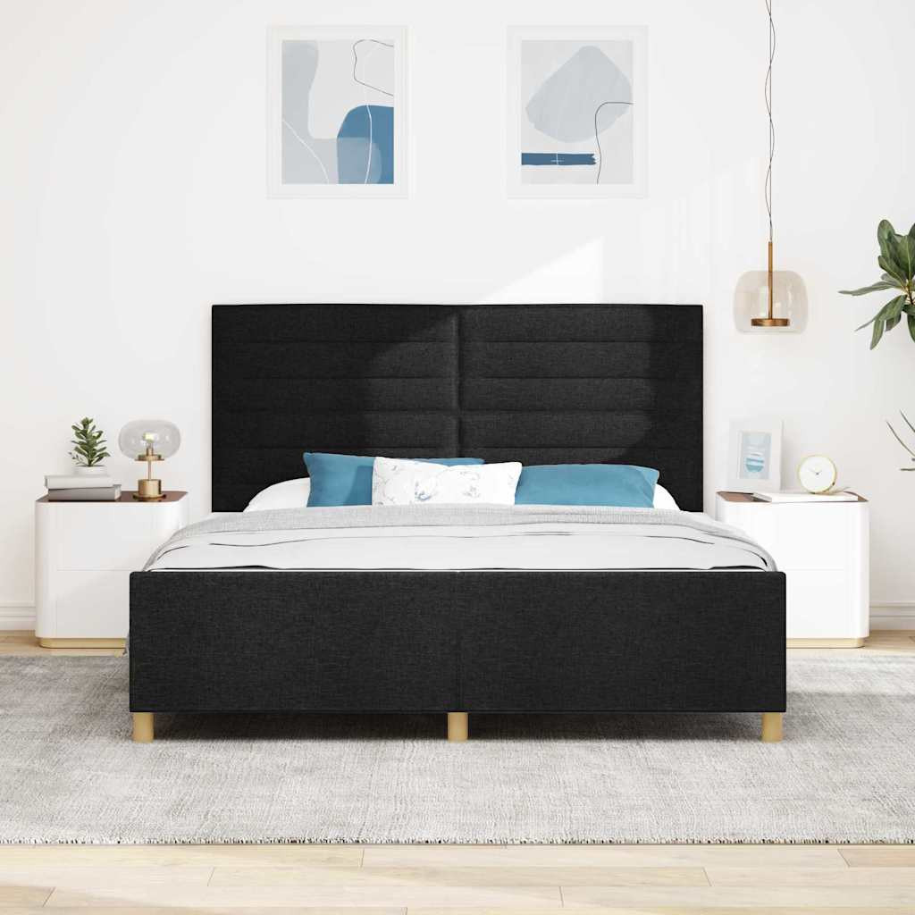 vidaXL Ágykeret fejtámlával Fekete 180 x 200 cm szövet