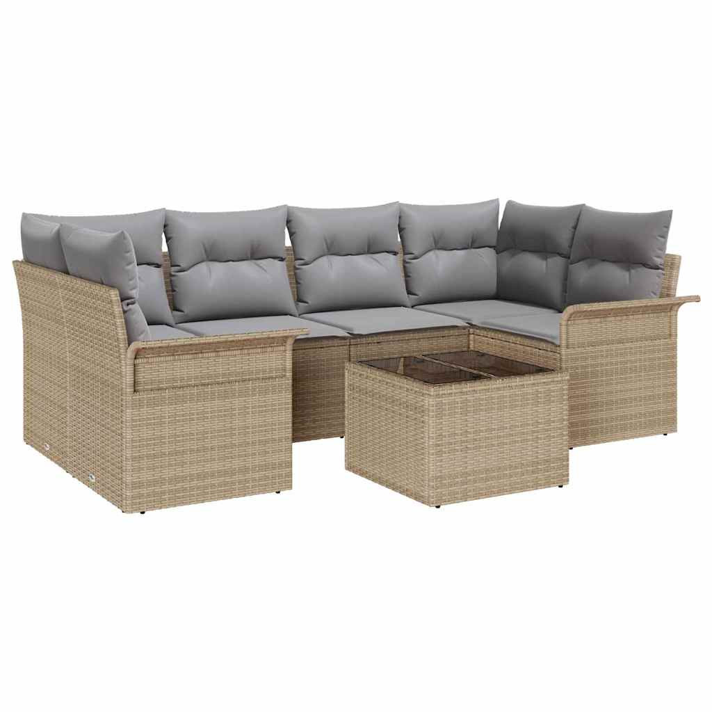 Kerti Kanapé Szett 7 pcs Bézs Poli rattan