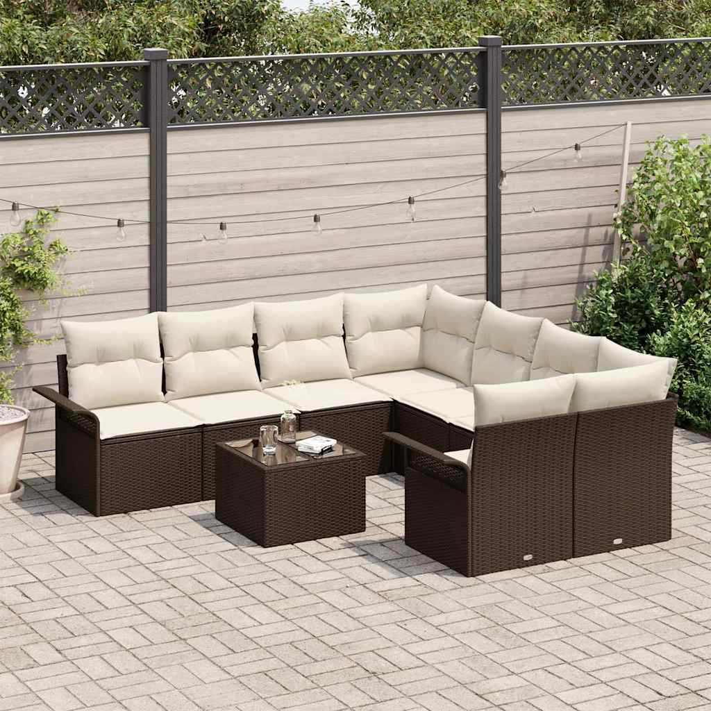 Kerti Kanapé Szett 9 pcs Barna Poli rattan