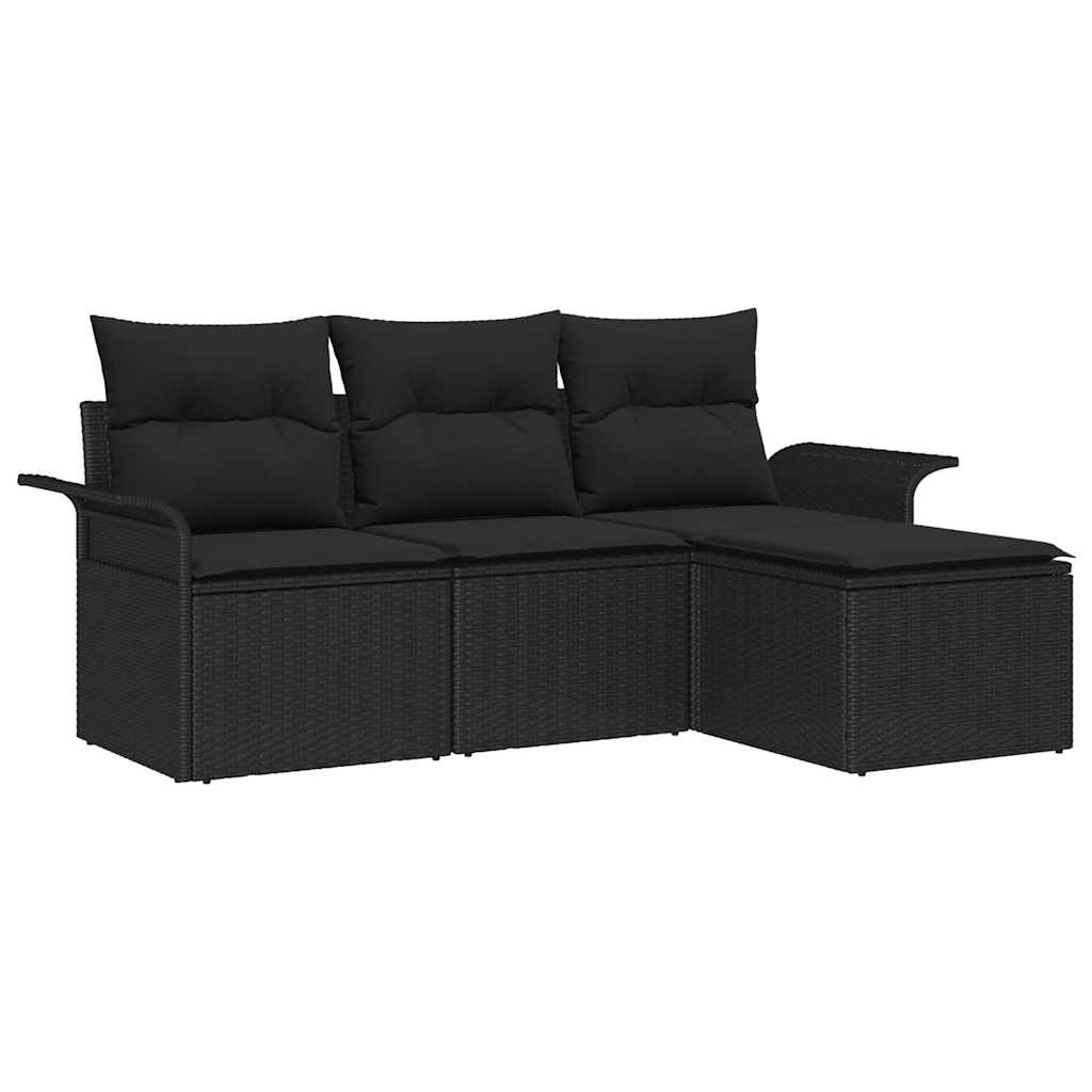 Kanapé Szett párnával 4 pcs Fekete polirattan