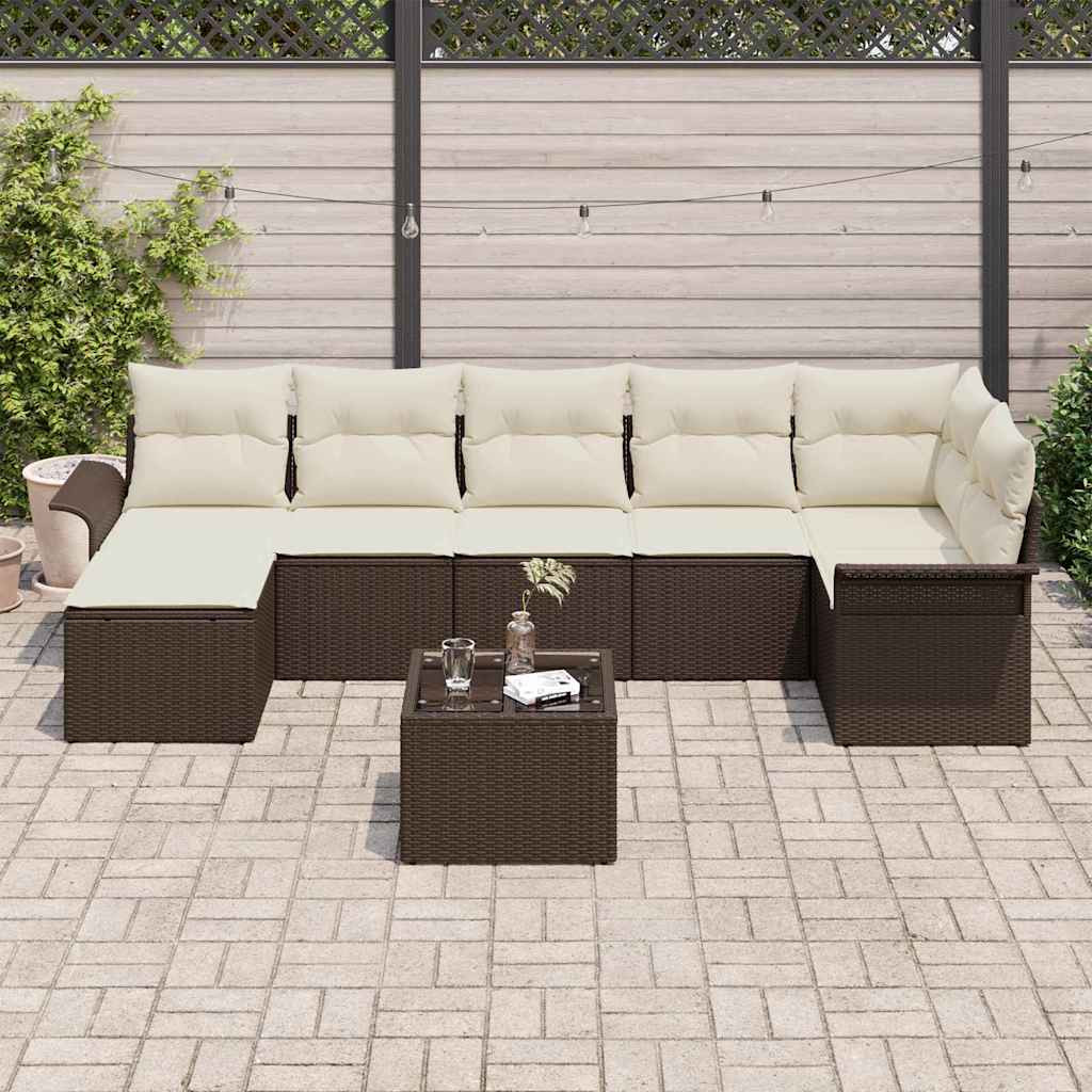 Kerti Kanapé Szett párnával 8 pcs Barna Poli rattan