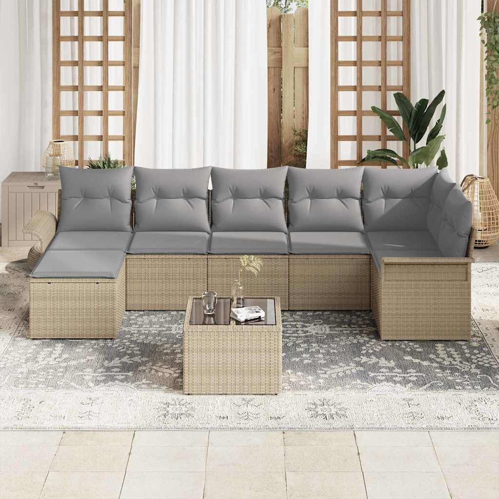 Kerti Kanapé Szett párnával 8 pcs Bézs Poli rattan