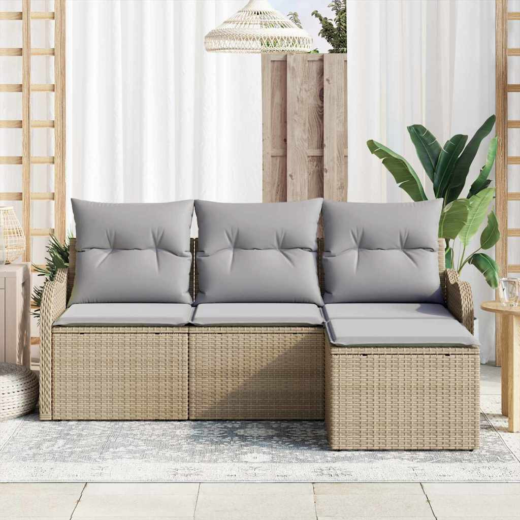 Kerti Kanapé Szett párnával tárolóval 4 pcs Bézs polirattan