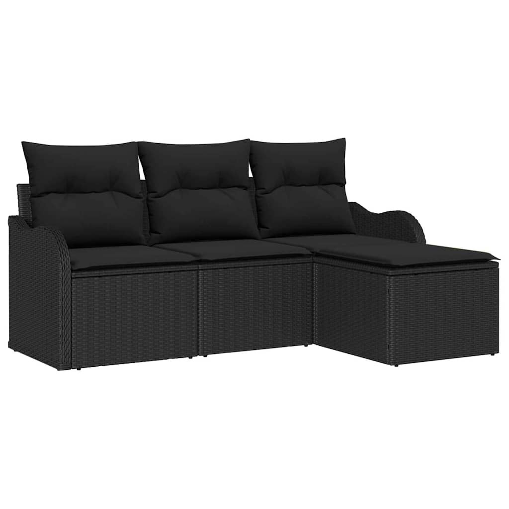 Kerti Kanapé Szett párnával tárolóval 4 pcs Fekete polirattan