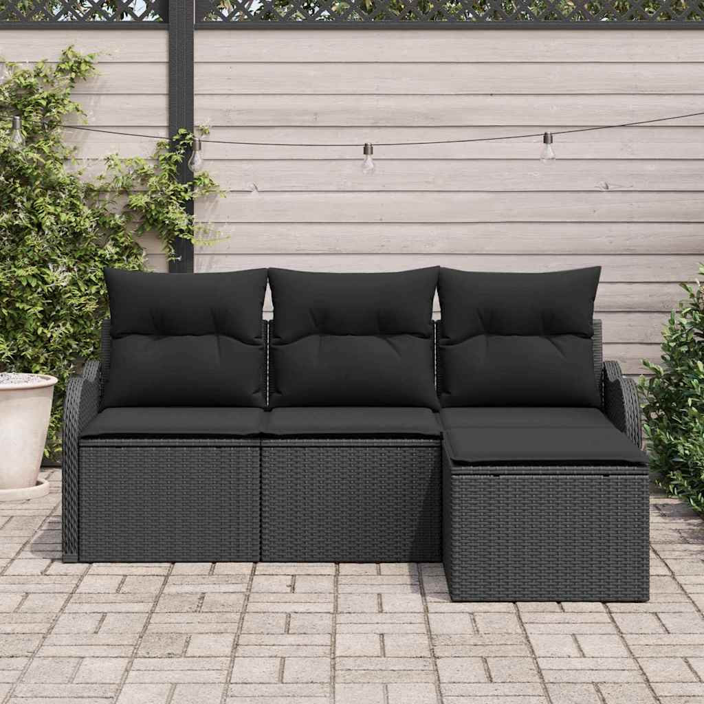 Kerti Kanapé Szett párnával tárolóval 4 pcs Fekete polirattan
