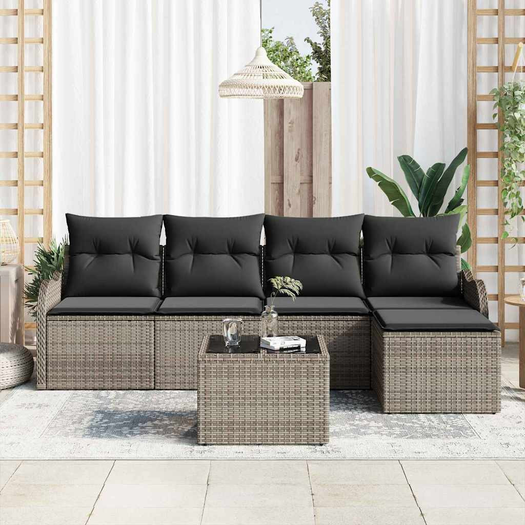 Kerti Kanapé Szett 6 pcs Szürke polirattan