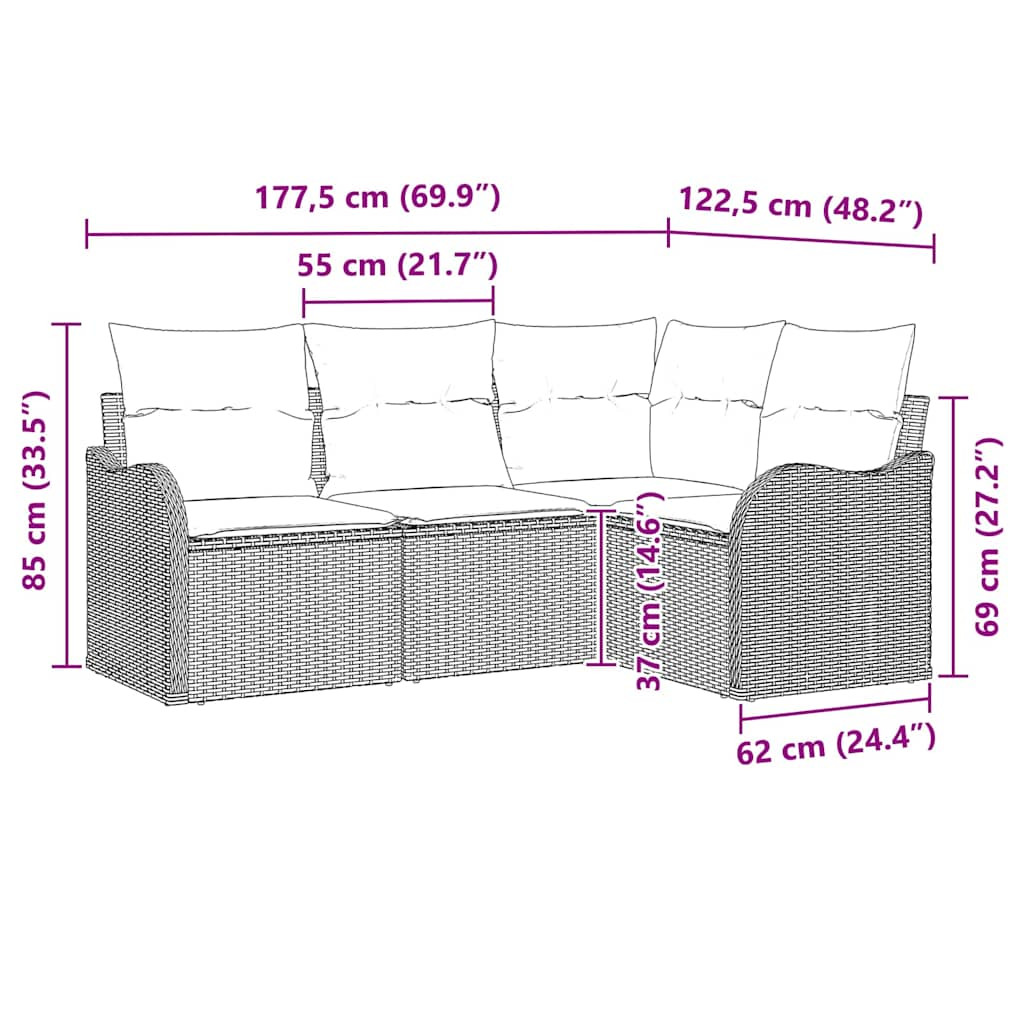 Kerti Kanapé Szett 4 pcs Világosszürke polirattan
