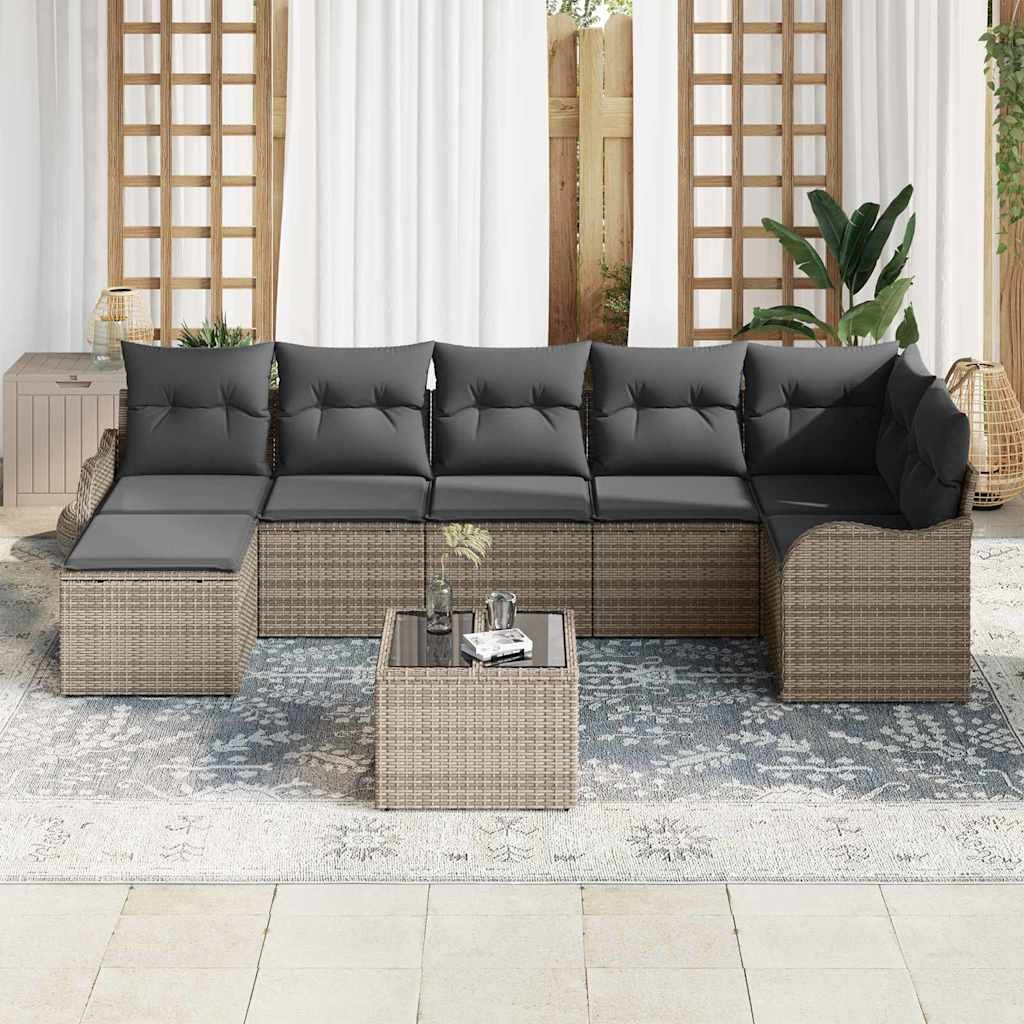 Kerti Kanapé Szett 8 pcs Szürke polirattan