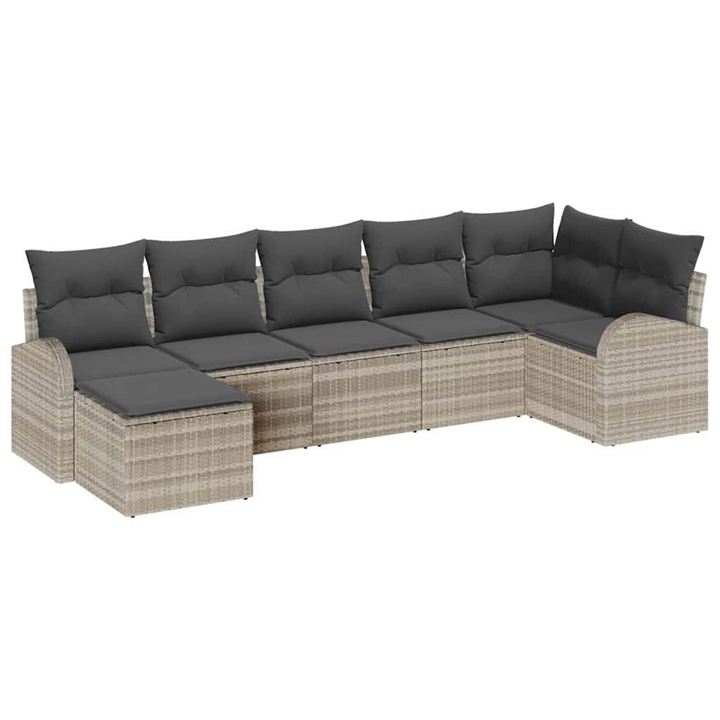 Kerti Kanapé Szett párnával 7 pcs Világosszürke Poly Rattan
