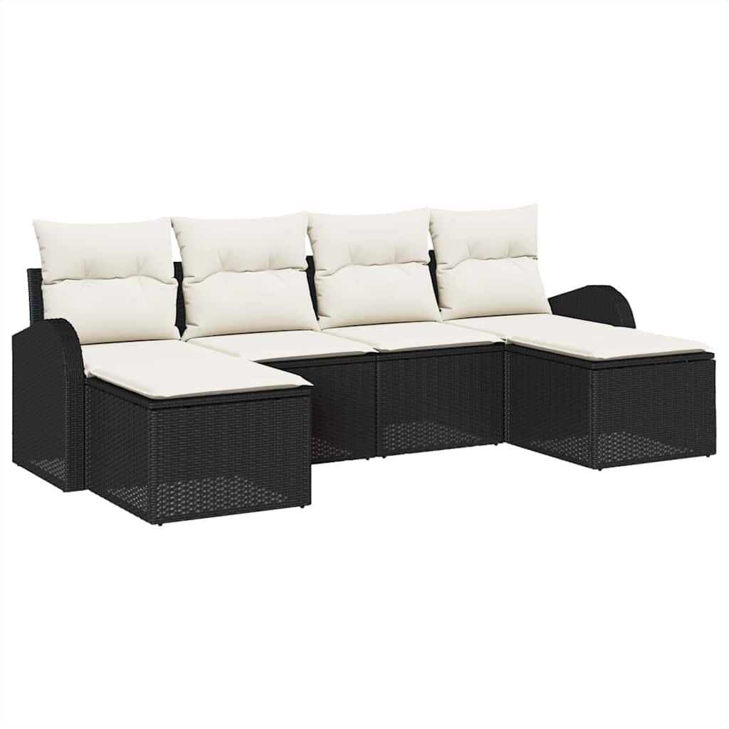 Kerti Kanapé Szett párnával 6 pcs Fekete Poly Rattan
