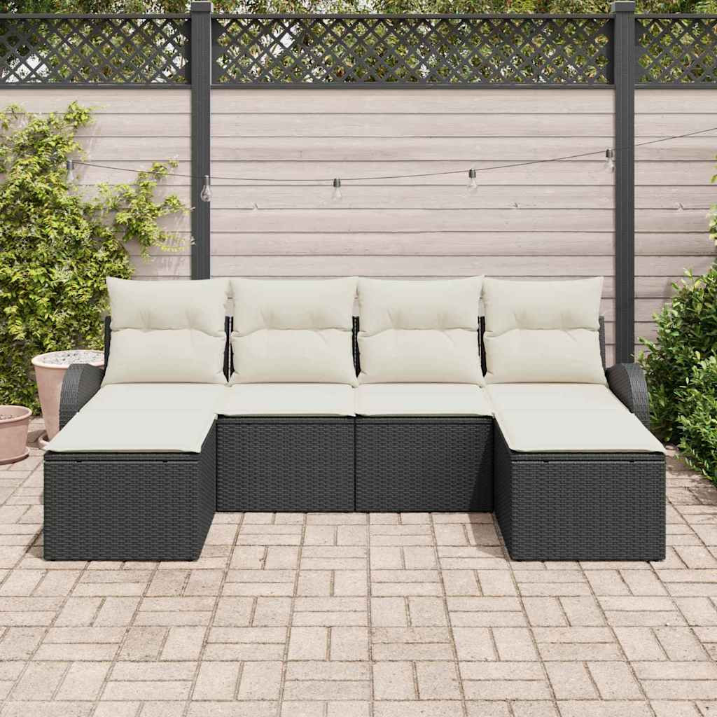 Kerti Kanapé Szett párnával 6 pcs Fekete Poly Rattan