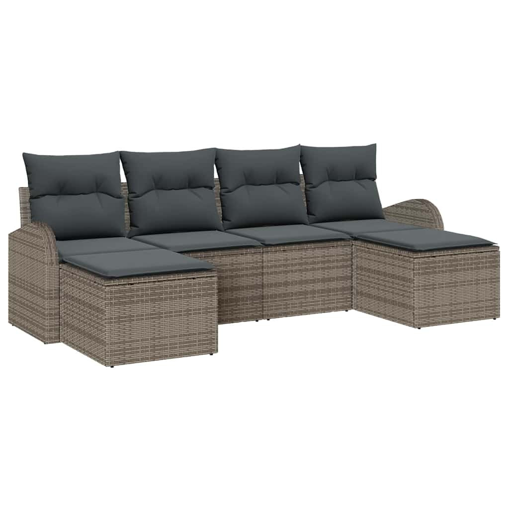Kerti Kanapé Szett párnával 6 pcs Szürke Poly Rattan