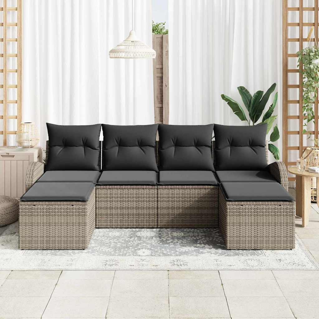 Kerti Kanapé Szett párnával 6 pcs Szürke Poly Rattan