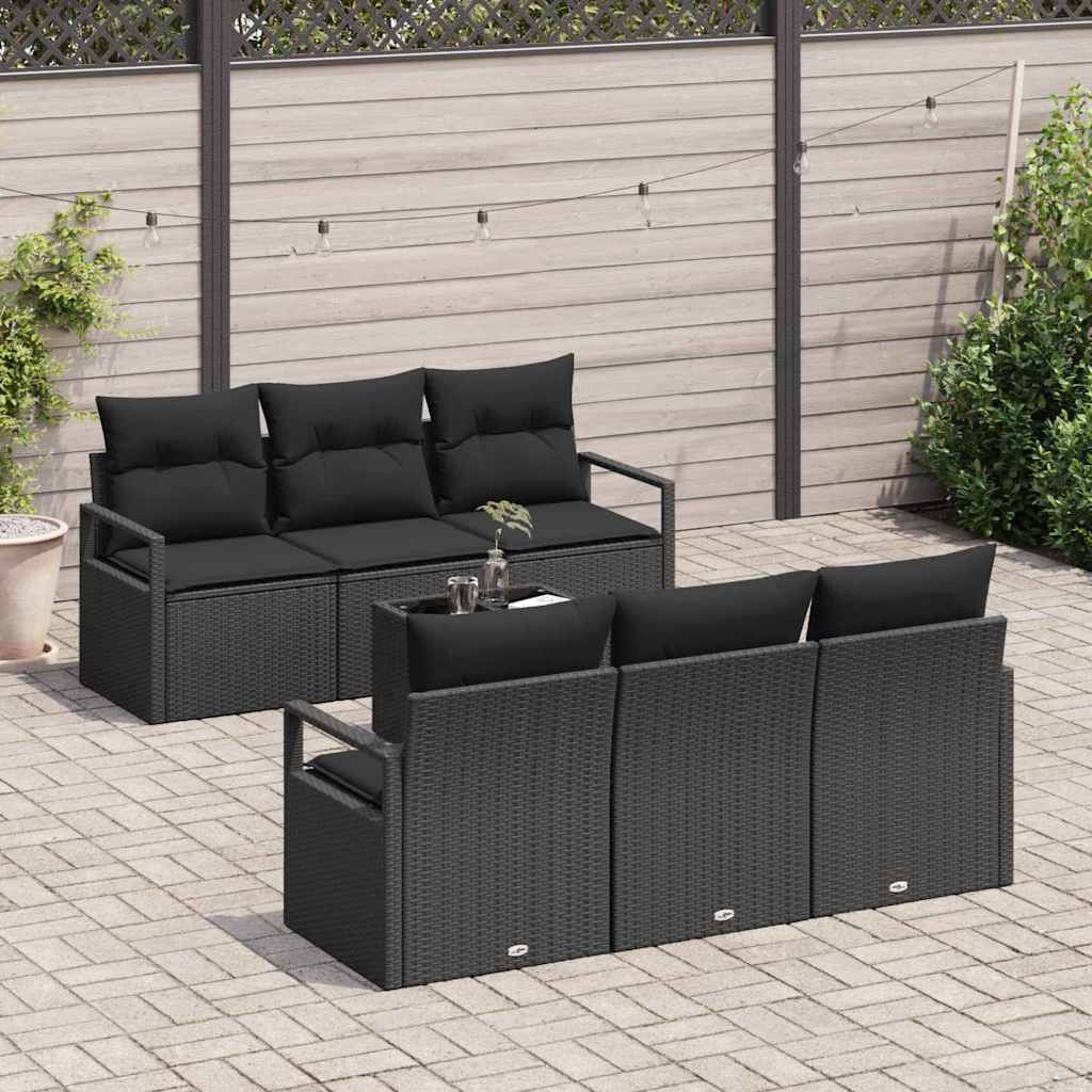 Kanapé Szett 7 pcs Fekete polirattan