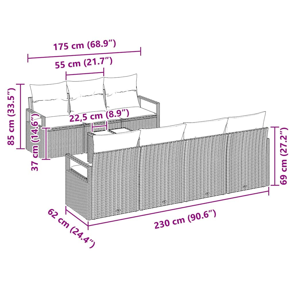 Kanapé Szett 8 pcs Szürke polirattan